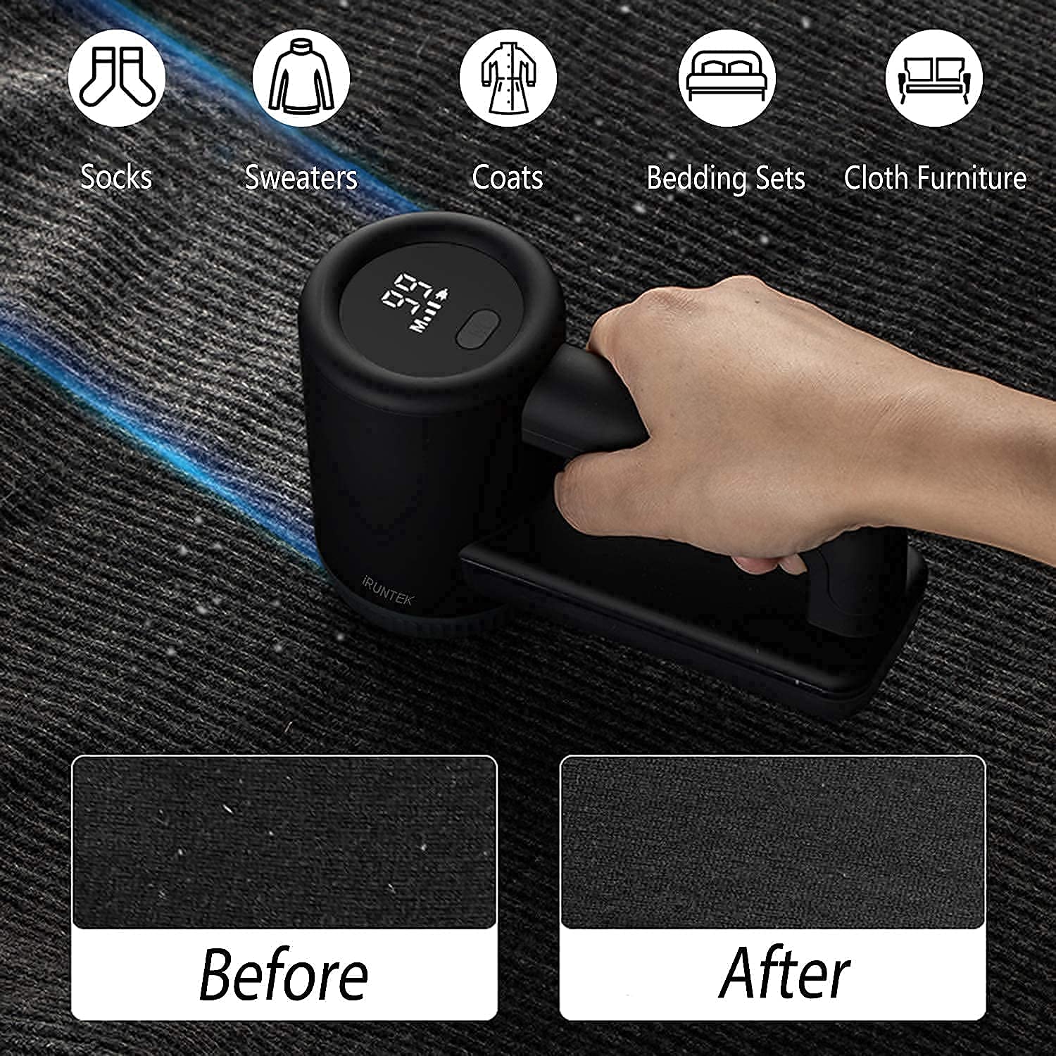 iRUNTEK Rechargeable Fabric Shaver & Lint Remover?3-Speed Lint Shaver with LED Display & Type-C Fast Charging Port?Sweater Shaver with Large Lint