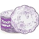 CENLBJ 100 Pcs Lavender Flower Paper Plates,Disposable Floral Party Plates Scalloped Dessert Plate for Wedding Birthday Baby Showers & Special Events