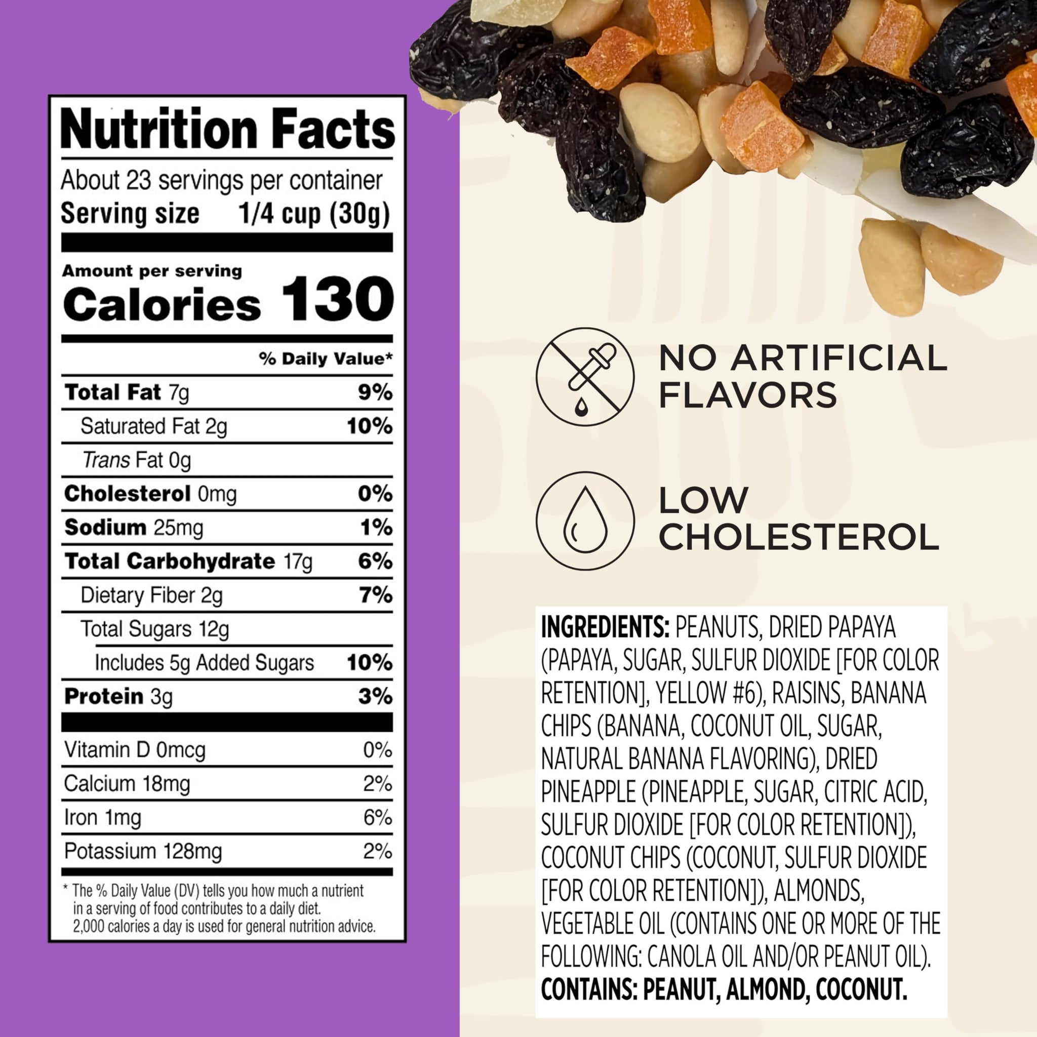 Snak Club Tropical Trail Mix with Peanuts, Dried Papaya, Raisins, Banana Chips, Dried Pineapple, Coconut Chips, and Almonds, Gluten-Free and Kosher
