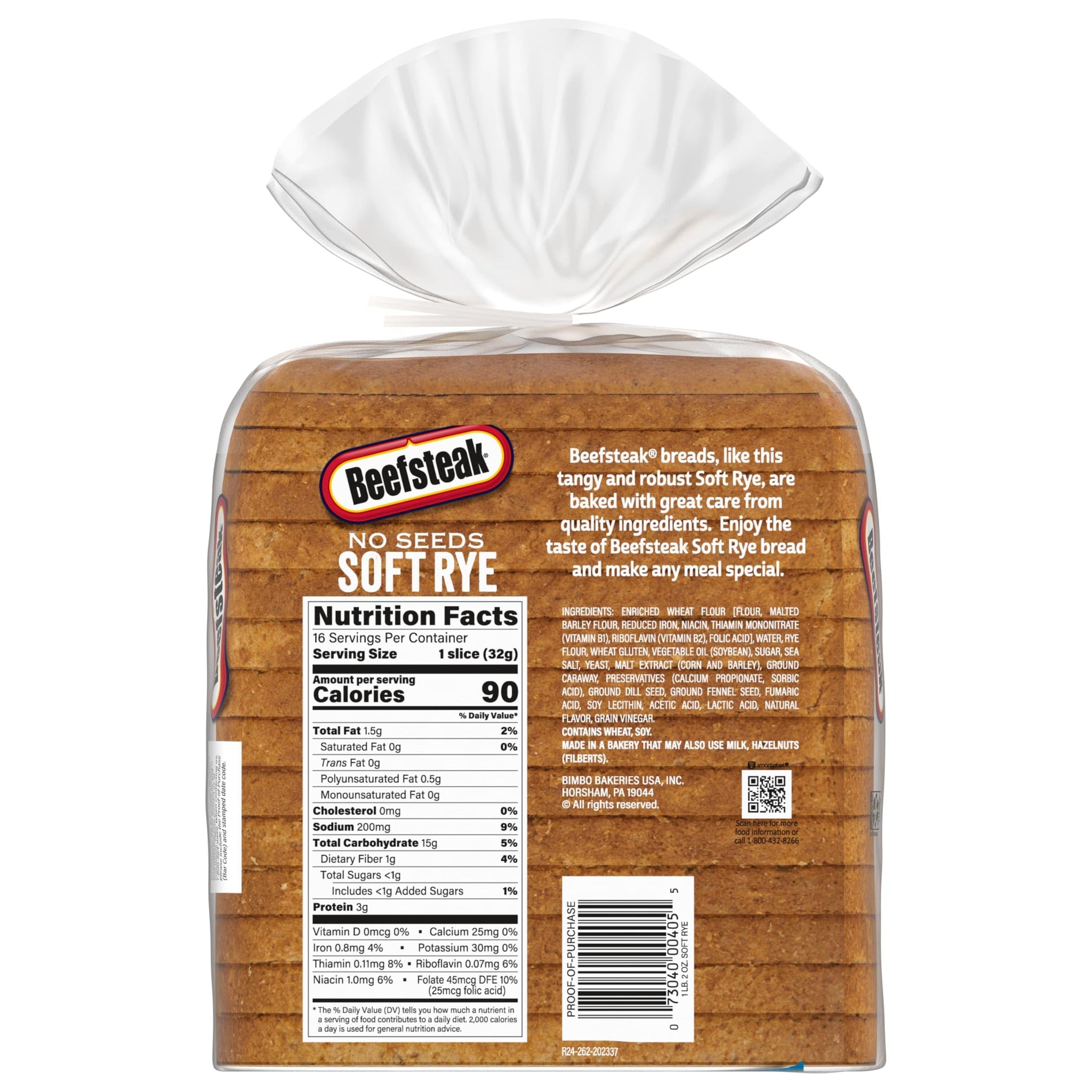 Beefsteak No Seeds Rye Bread, Plain Rye Bread, 18 oz Bag