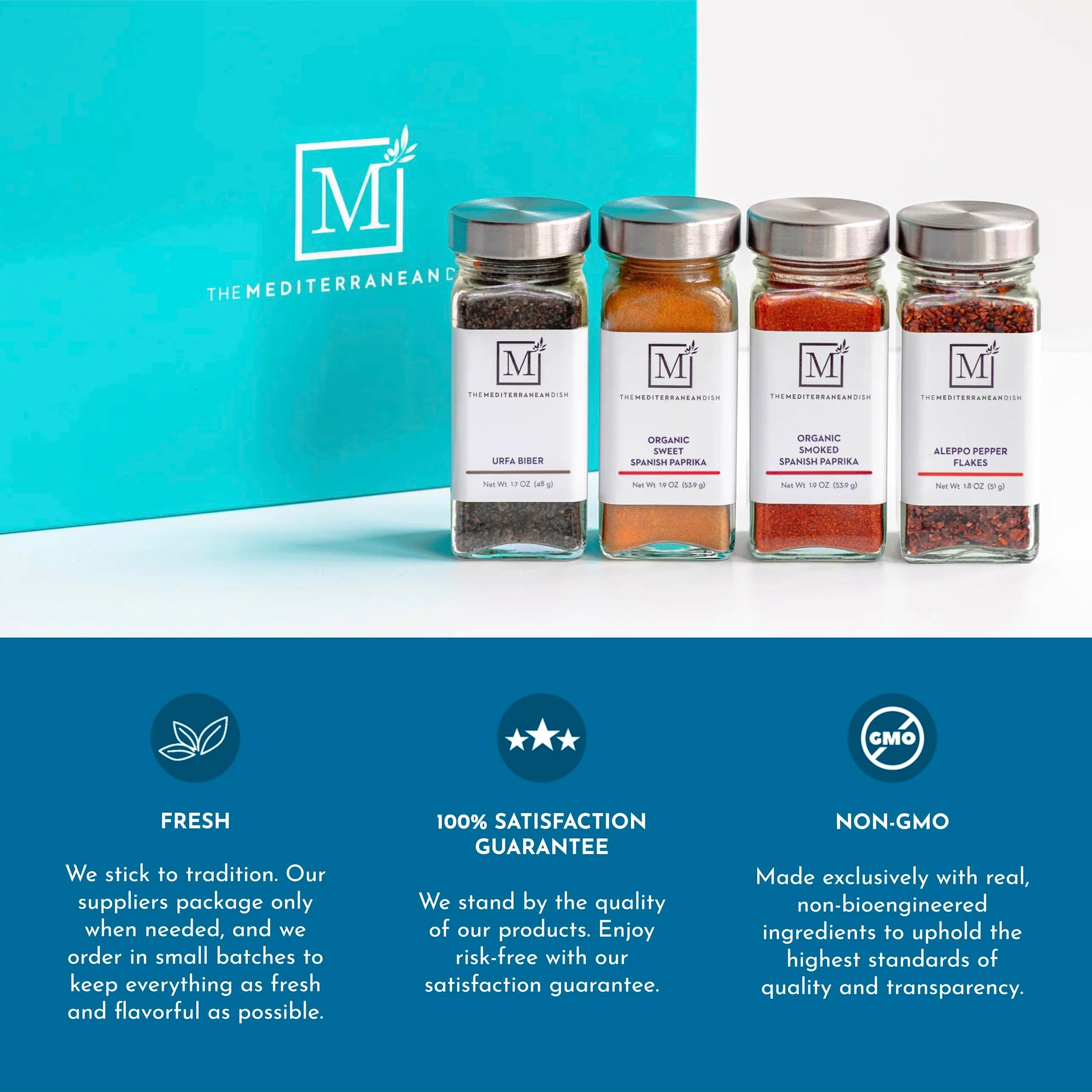 The Mediterranean Dish Pepper Spice Bundle - Aleppo Pepper, Sweet and Smoked Spanish Paprika, Urfa Biber - Mild to Medium Heat Chili Spices - Gourmet