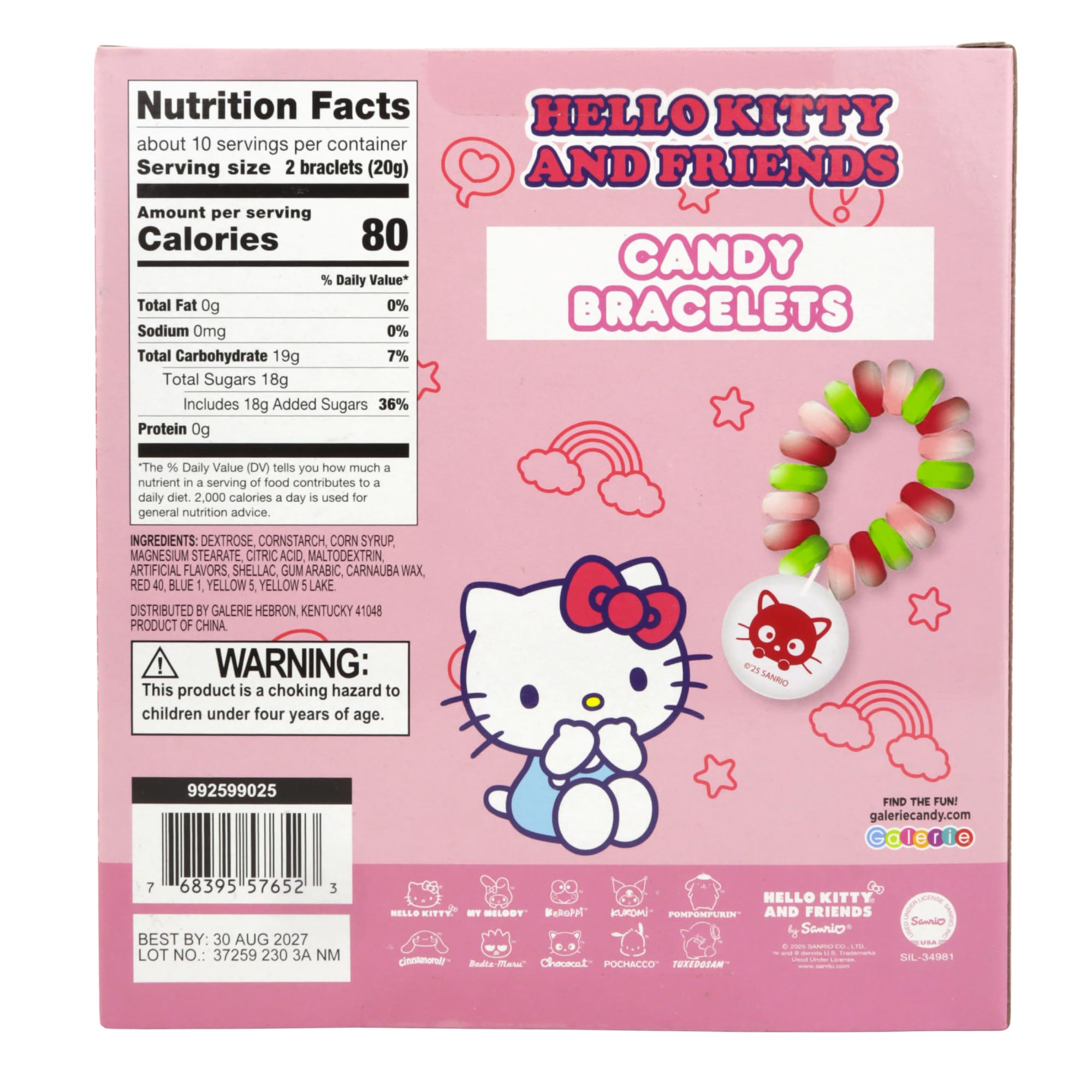 Hello Kitty Candy Bracelets, Edible Jewelry with Character Charms, Individually Wrapped Party Favors, 20 Pieces Inside