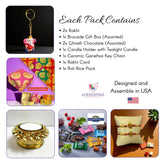 LOVENSPIRE Rakhi Gift Hamper for Brother 2PC Ganesha Rakhi with Candle Holder Ceramic Key Chain Roli Chawal Rakshabandhan Card Chocolates with Premium