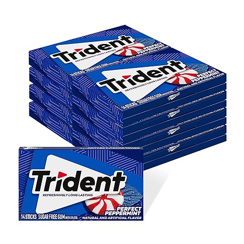 Trident Perfect Peppermint Sugar Free Gum, 10 Packs of 14 Pieces (140 Total Pieces)