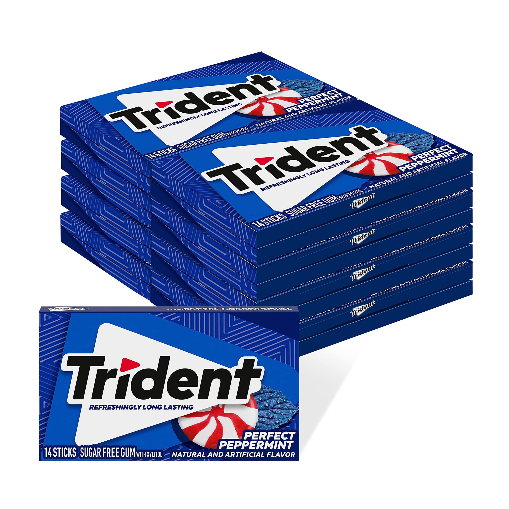 Trident Perfect Peppermint Sugar Free Gum, 10 Packs of 14 Pieces (140 Total Pieces)