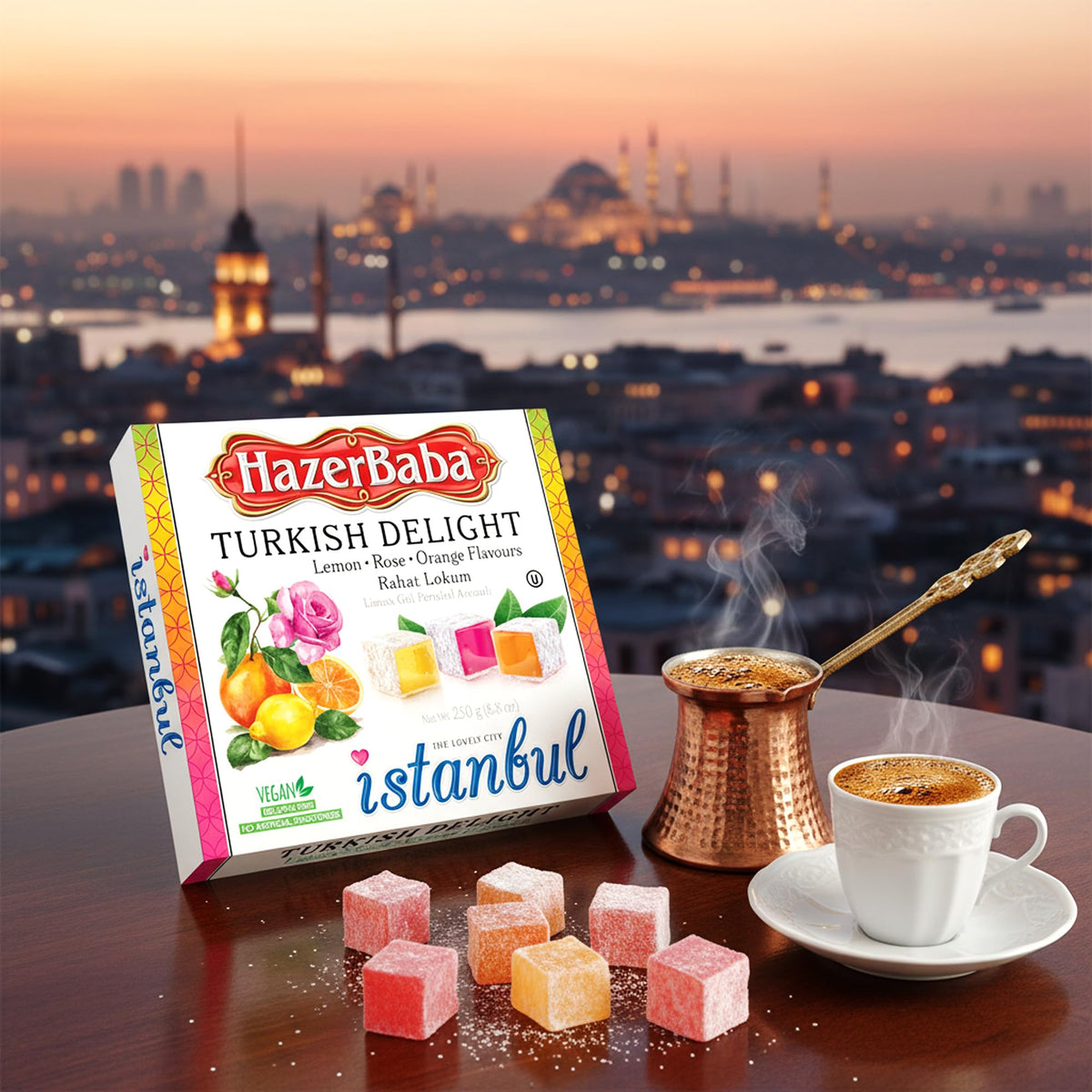 HazerBaba Turkish Delight Candy Rose, Lemon & Orange, 8.8 Oz (Pack of 1)