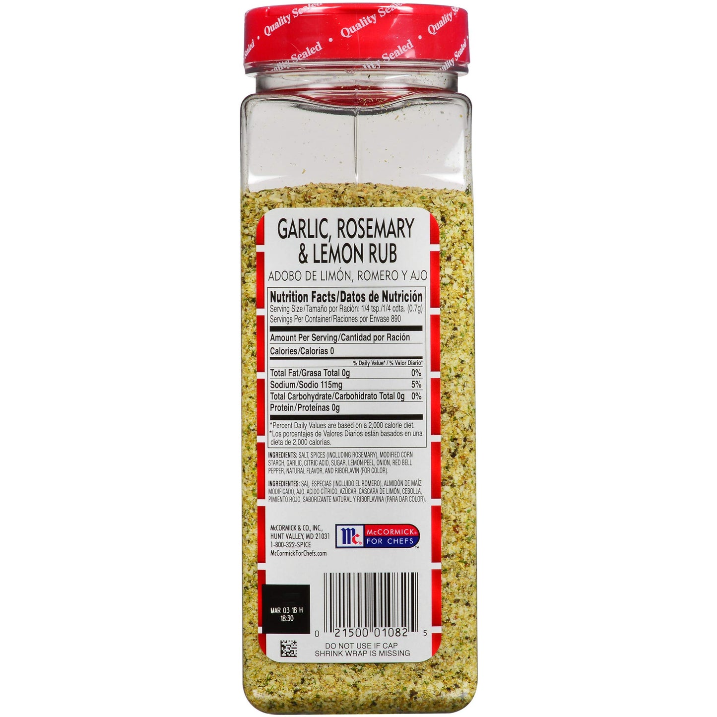 Lawry's Garlic, Rosemary & Lemon Rub, 22 oz - One 22 Ounce Container of Garlic, Lemon and Rosemary Seasoning, Made for Chefs to Use on Chicken, Fish