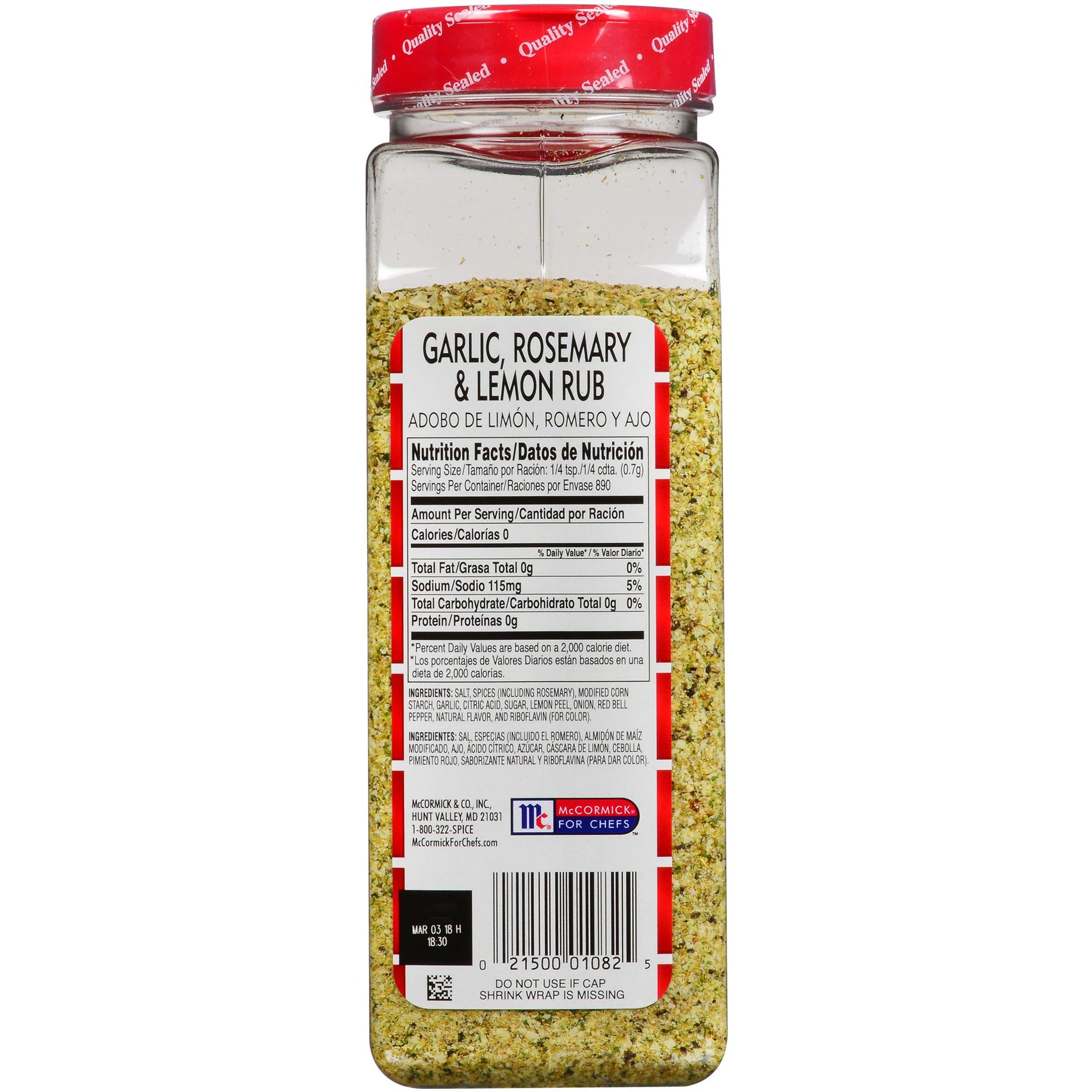 Lawry's Garlic, Rosemary & Lemon Rub, 22 oz - One 22 Ounce Container of Garlic, Lemon and Rosemary Seasoning, Made for Chefs to Use on Chicken, Fish