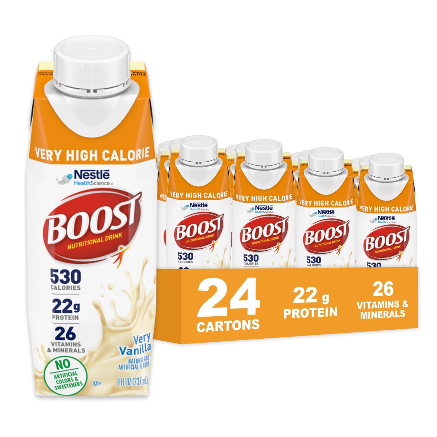 Boost Very High Calorie Very Vanilla Nutritional Drink - 22g Protein, 530 Nutrient Rich Calories, 8 Fl Oz (Pack of 24)