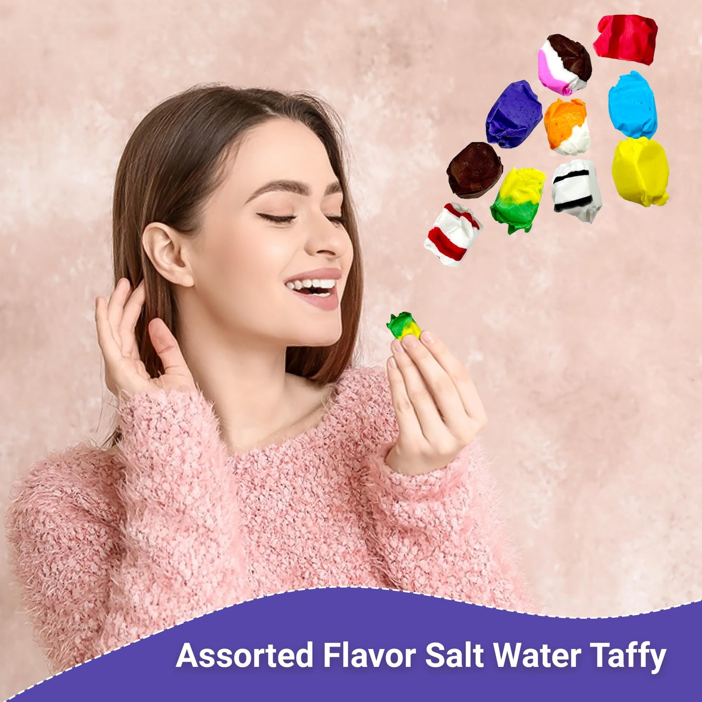 Assorted Salt Water Taffy Individually Wrapped - 2 Pound Bag - Saltwater Taffy Bulk Candy Individually Wrapped - Old Fashioned Retro Candy - Party