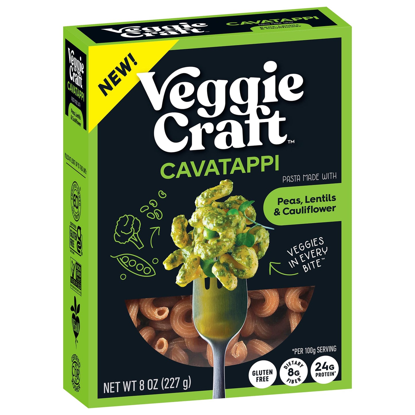 Veggiecraft Farms Cavatappi Pasta - Gluten Free Cavatappi, High Protein Plant Based Noodles with Pea, Lentil, and Cauliflower Flour, High Fiber