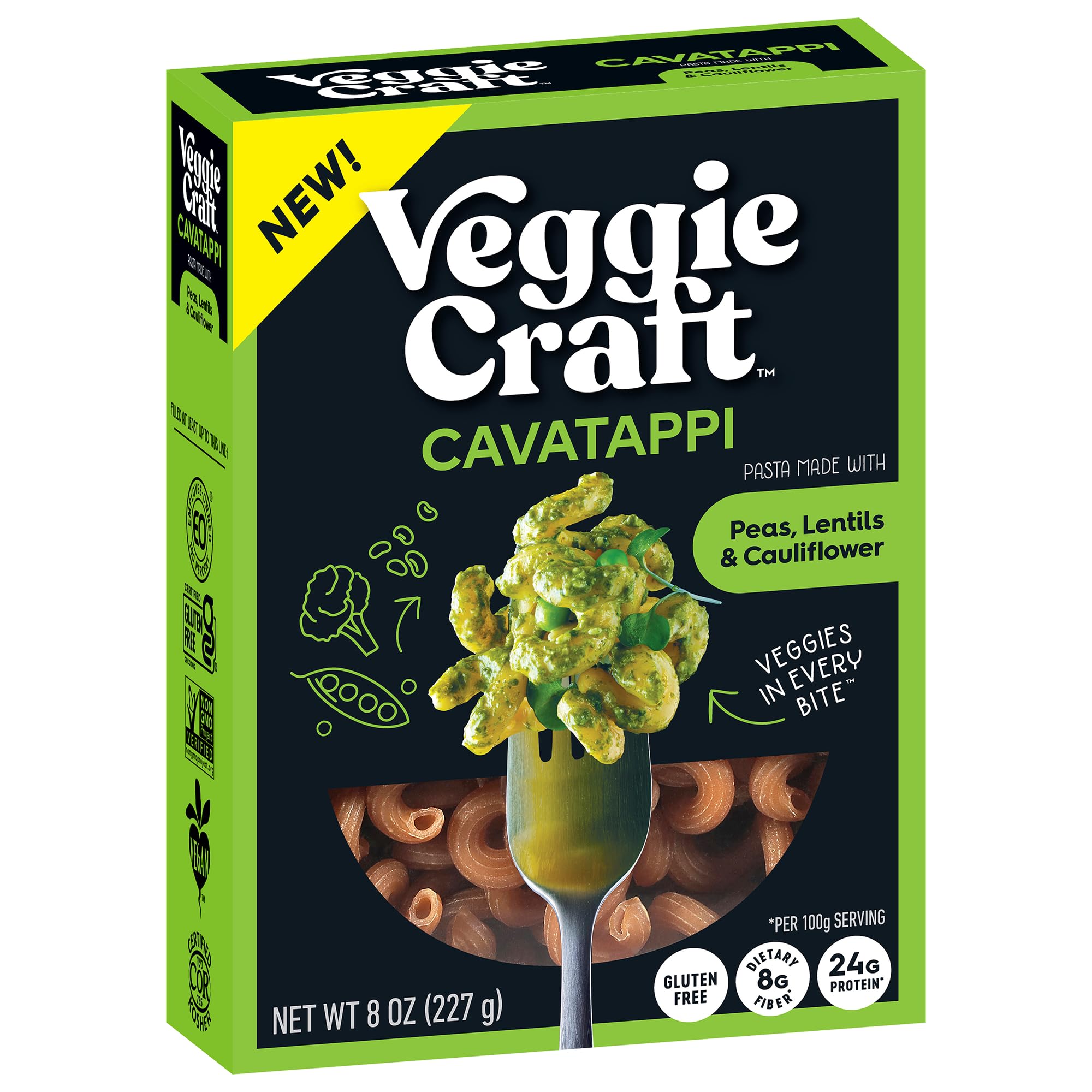 Veggiecraft Farms Cavatappi Pasta - Gluten Free Cavatappi, High Protein Plant Based Noodles with Pea, Lentil, and Cauliflower Flour, High Fiber