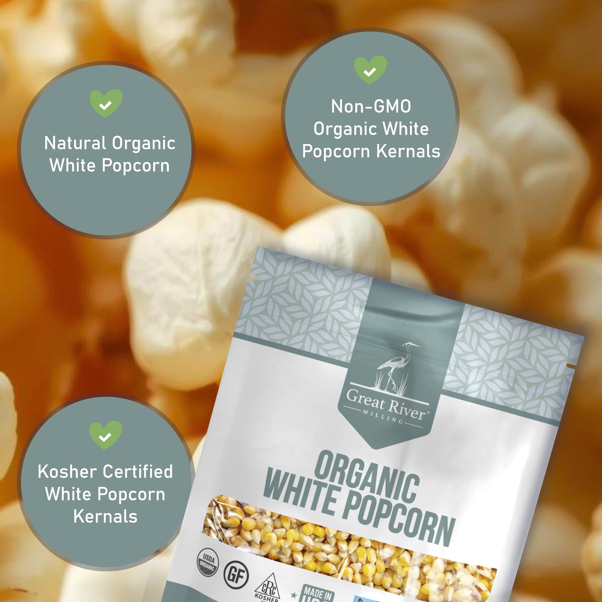 Great River Milling Organic White Popcorn Kernels | USDA Organic, Healthy Non-GMO Popping Corn | Naturally Gluten Free, Light, Fluffy, Crunchy Popcorn