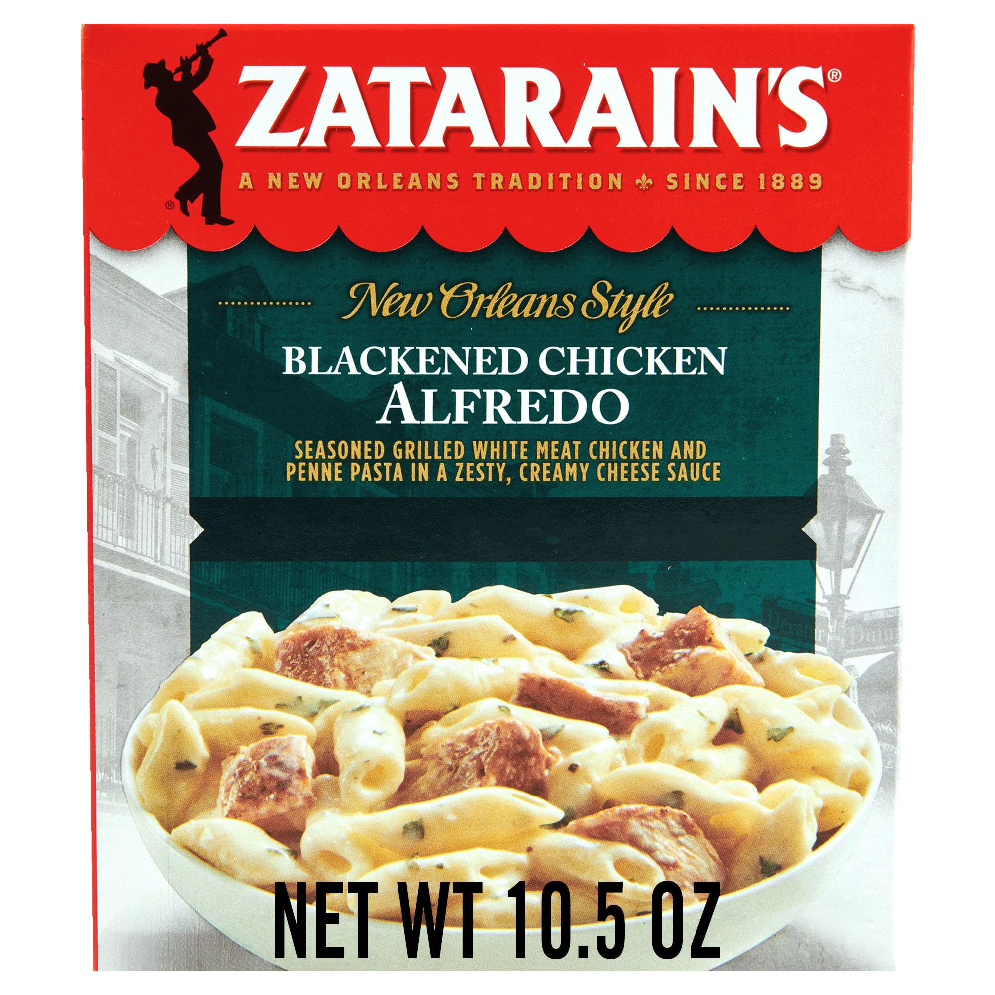 Zatarain’s Blackened Chicken Alfredo Frozen Dinner, Grilled, Blackened Chicken & Penne Pasta in a Zesty, Creamy Sauce, Microwave in 5 Minutes