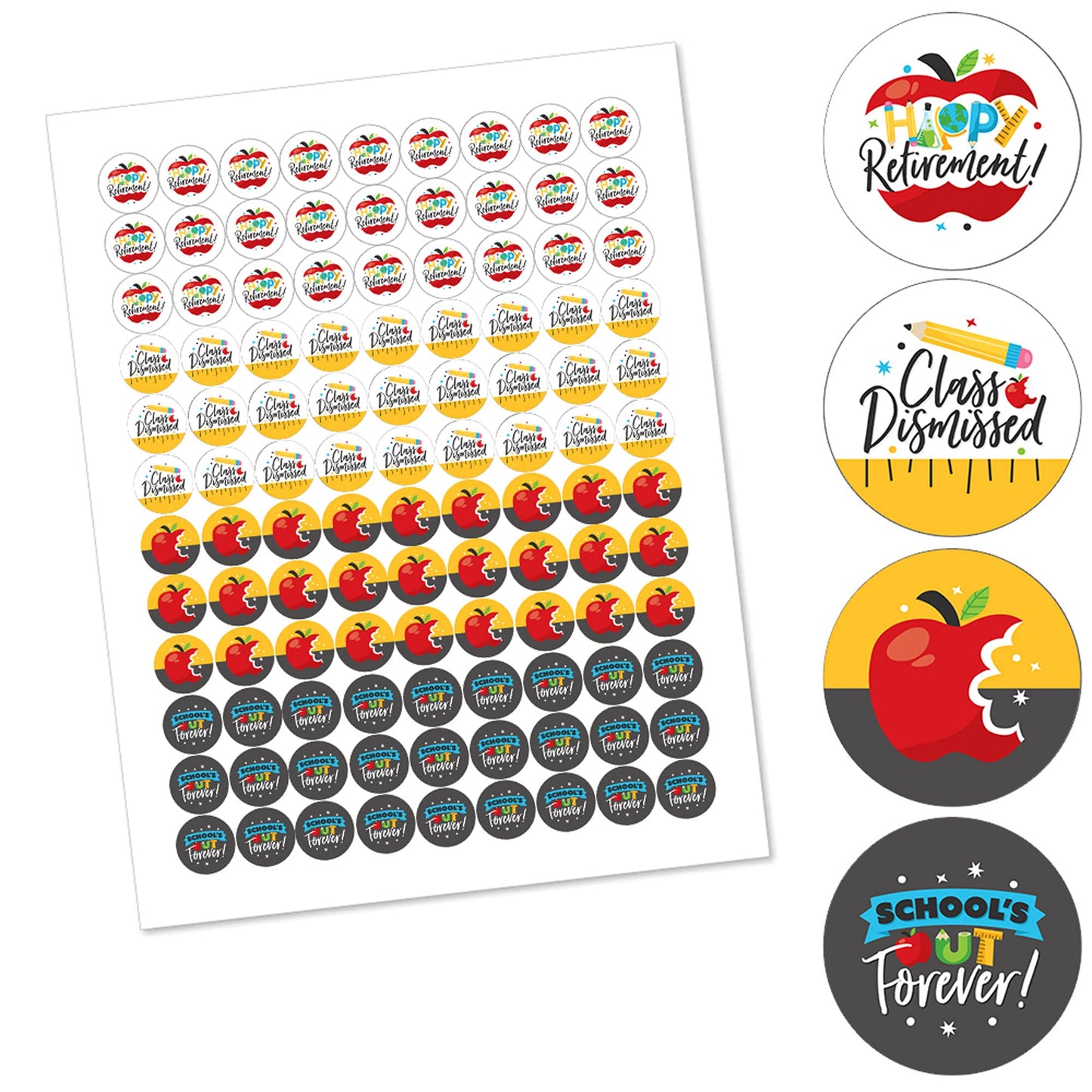 Big Dot of Happiness Teacher Retirement - Happy Retirement Party Round Candy Sticker Favors - Labels Fit Chocolate Candy (1 sheet of 108)