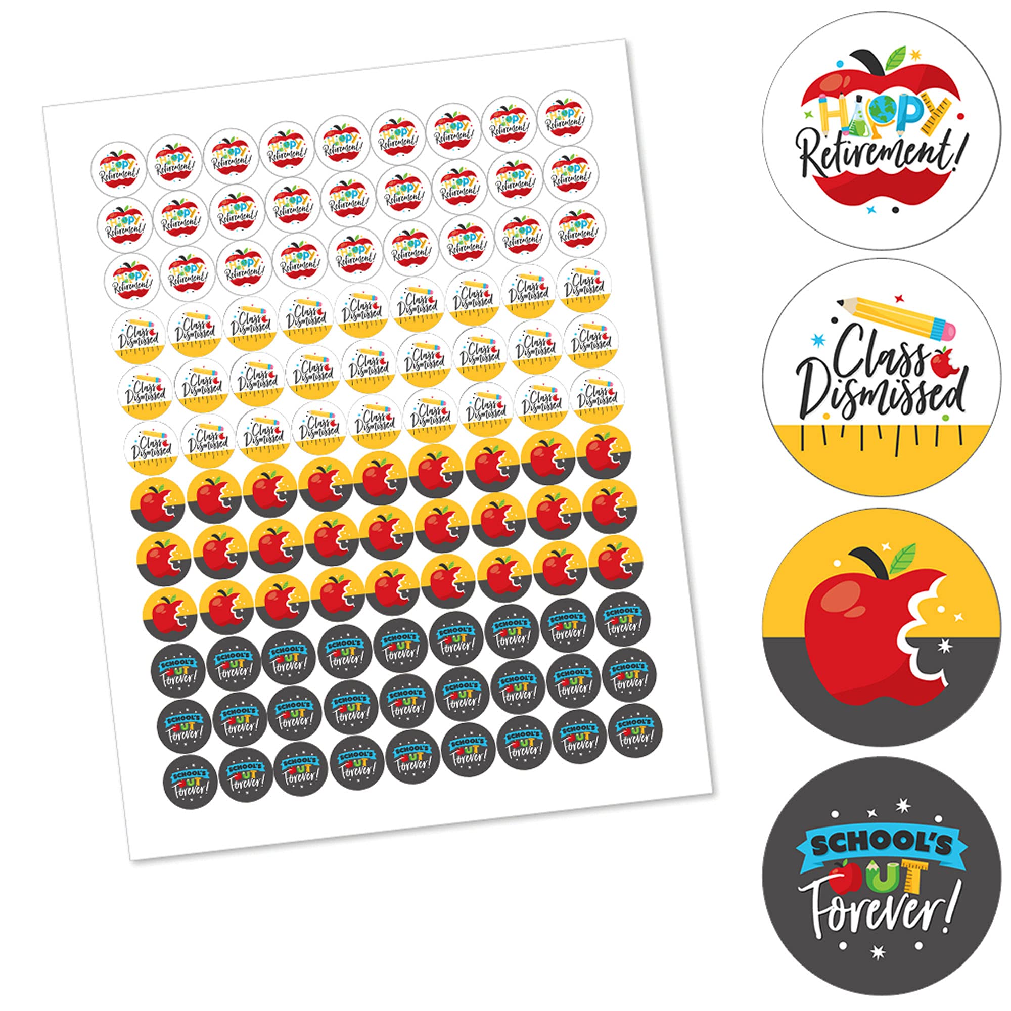 Big Dot of Happiness Teacher Retirement - Happy Retirement Party Round Candy Sticker Favors - Labels Fit Chocolate Candy (1 sheet of 108)