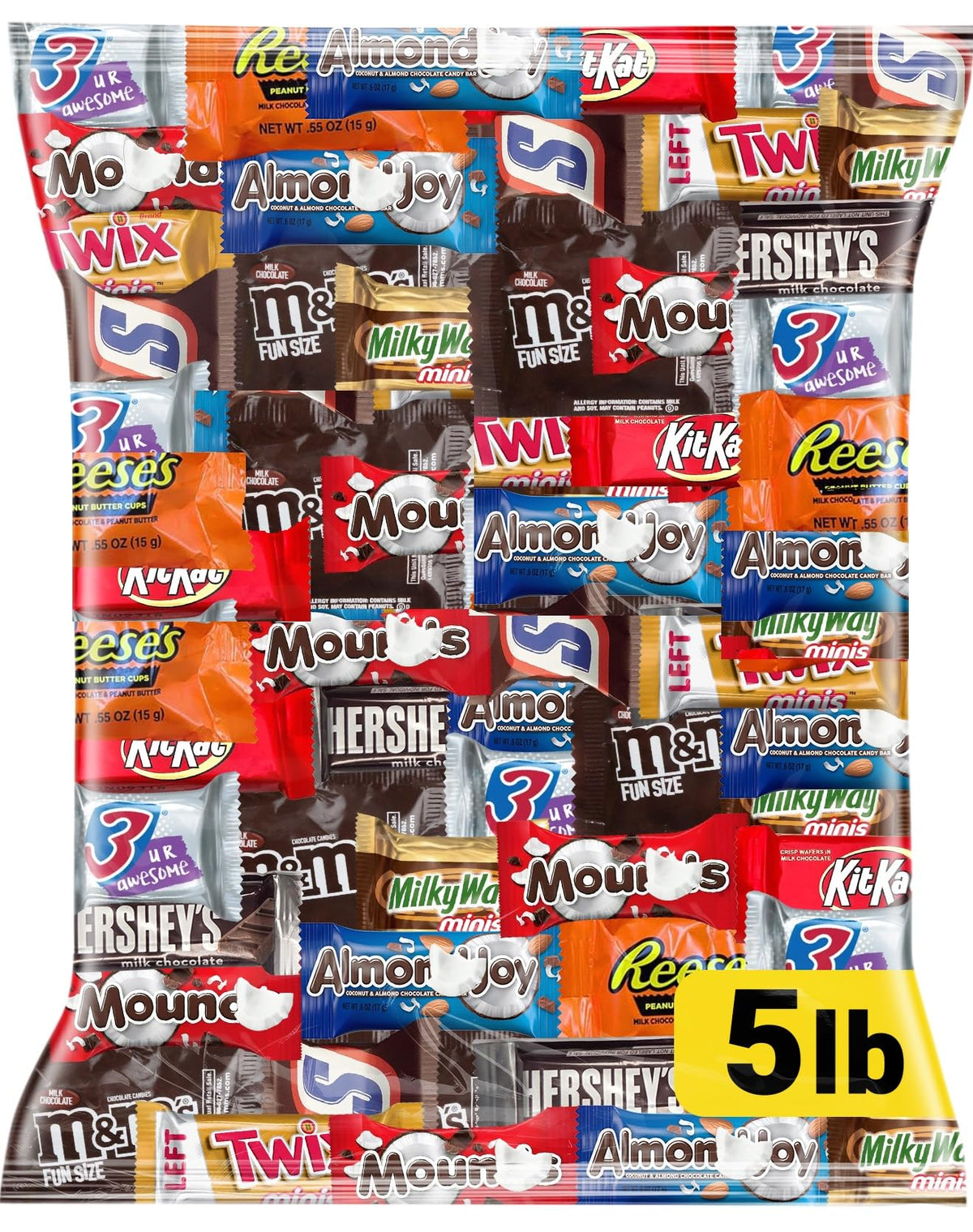 Chocolate Candy Variety Pack 5 lb - Individually Wrapped Fun Size Candy
