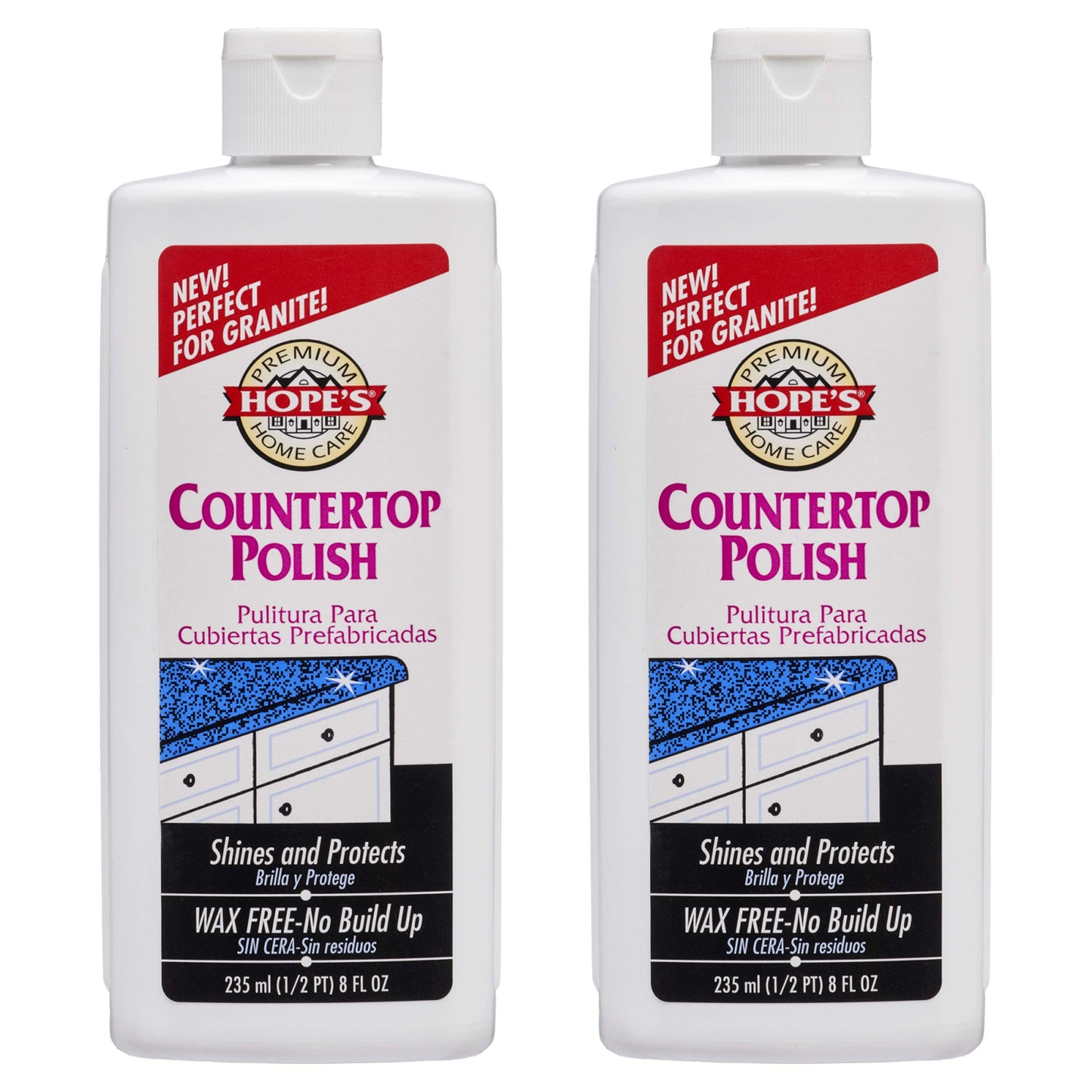 HOPE'S Countertop Restoration Polish, Streak-Free Kitchen Counter Cleaner, No Buildup on Countertops, Quartz, Marble, Corian, Composite, and Granite