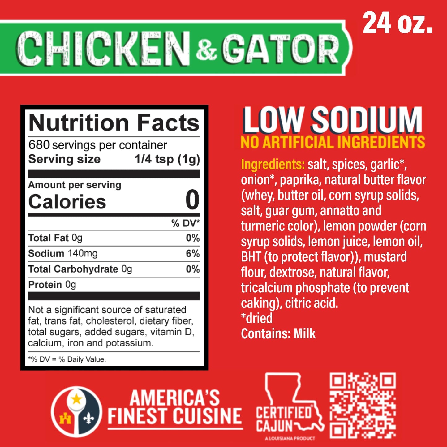 Ragin' Cajun Chicken & Gator Seasoning & Rub - 24 oz Jar, All Natural, Low Heat - Louisiana Cajun Spice for Poultry & Exotic Meats