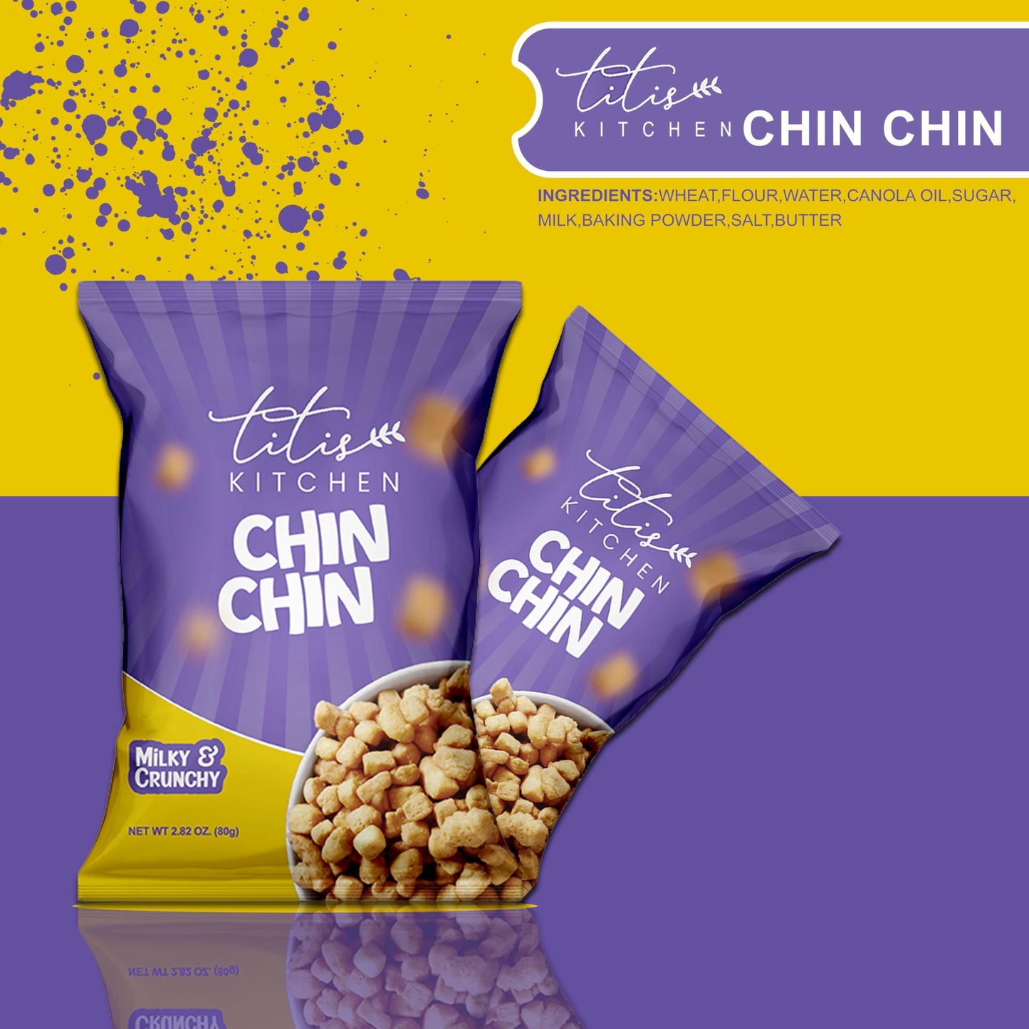Titi's Kitchen Crunchy ChinChin Snacks, Nigerian Sweet Taste Fried Cookie (Case of 50)