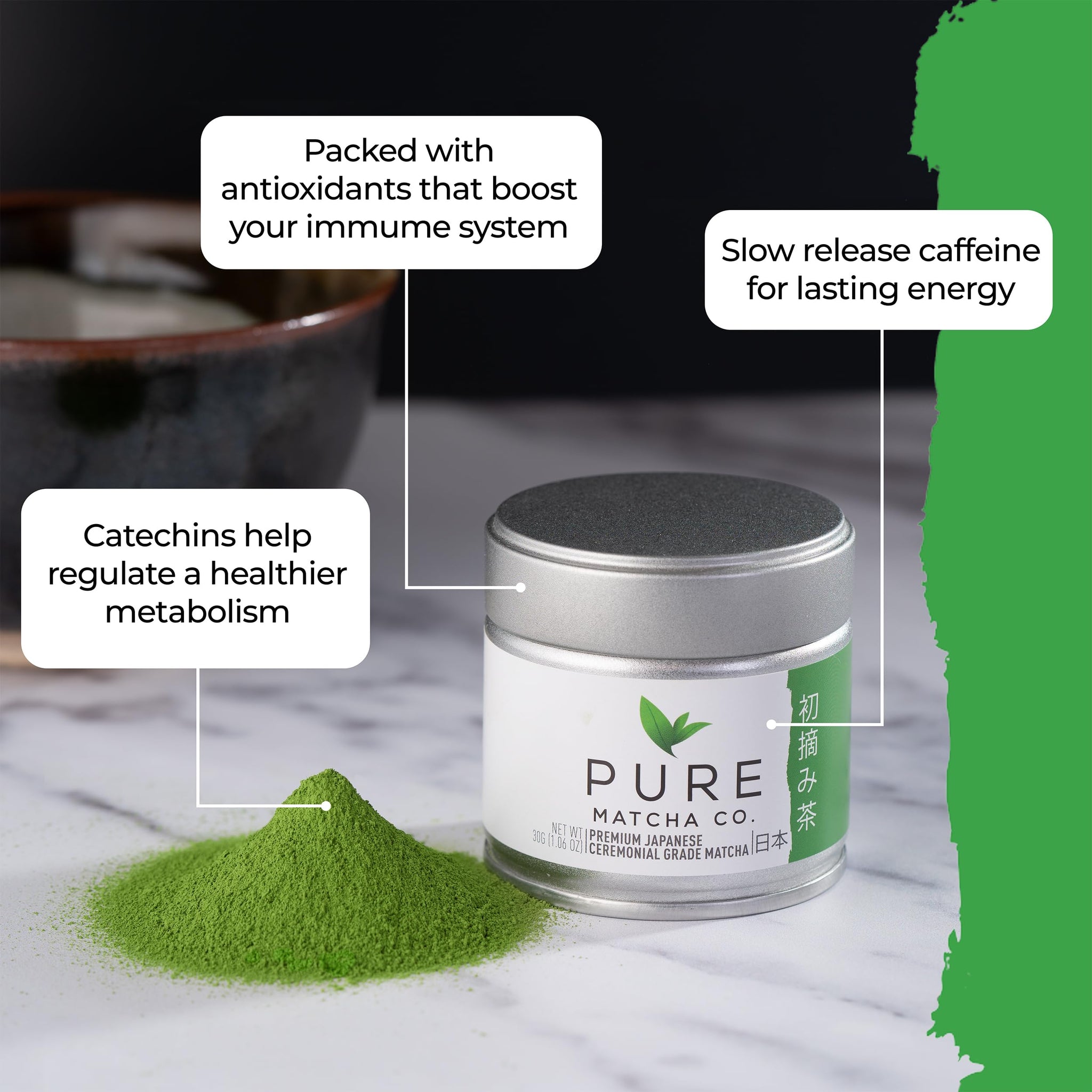 Pure Matcha Co | Premium Ceremonial Grade Matcha Green Tea Powder | Authentic Japanese Origin | Sugar Free | 30g, 1.06oz