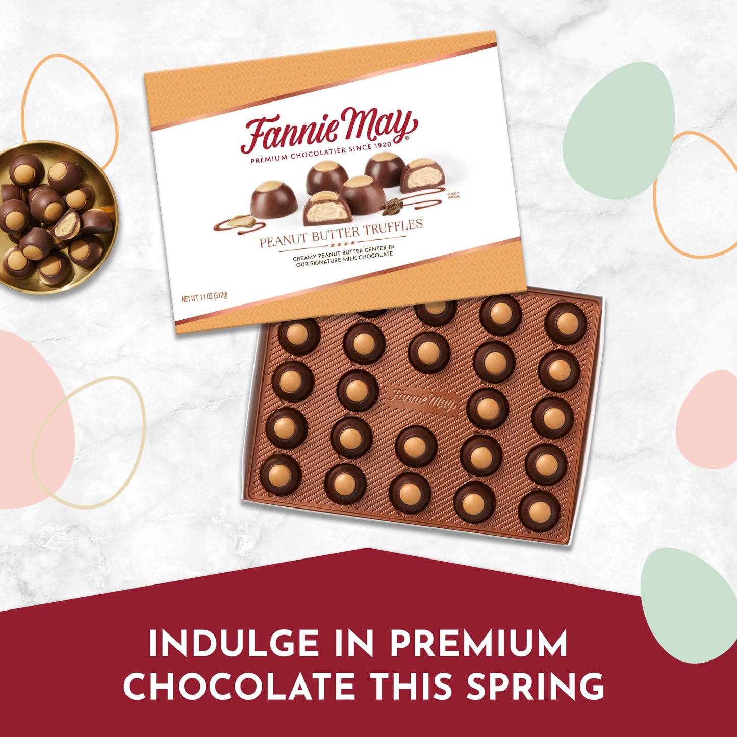 Fannie May, Milk Chocolate Candy, Peanut Butter Truffles, Gift Box, 11 oz