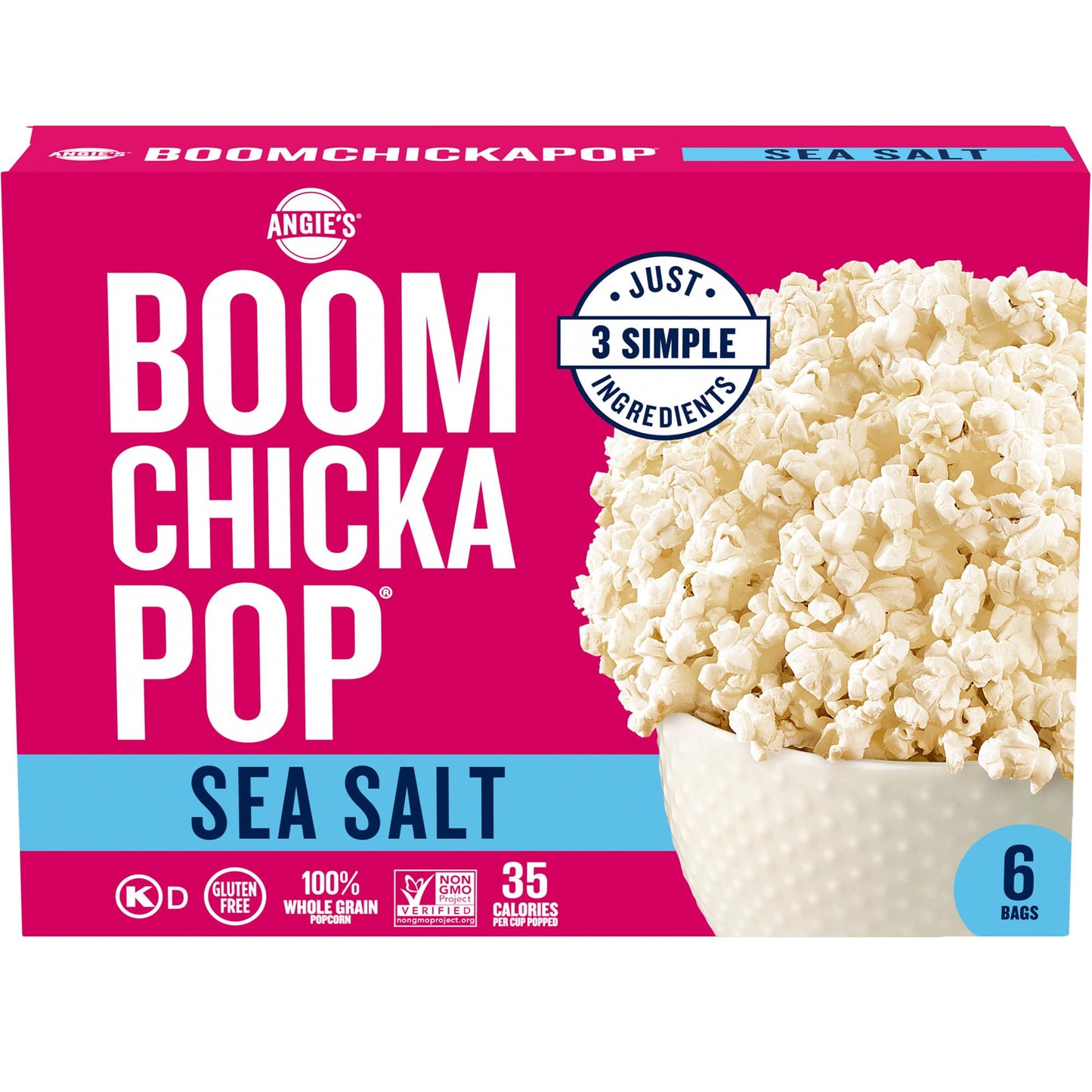 Angie's BOOMCHICKAPOP Sea Salt Microwave Popcorn, (6) 3.29 oz. bags