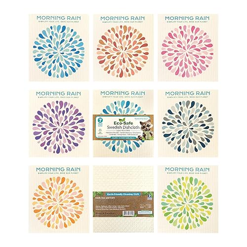 MorningRain Swedish Cloths for Kitchen, 7 Pack Watercolor Dish Towels, Washable Paper Towels, Non-Scratch Cellulose Sponge Cloths, No Odor