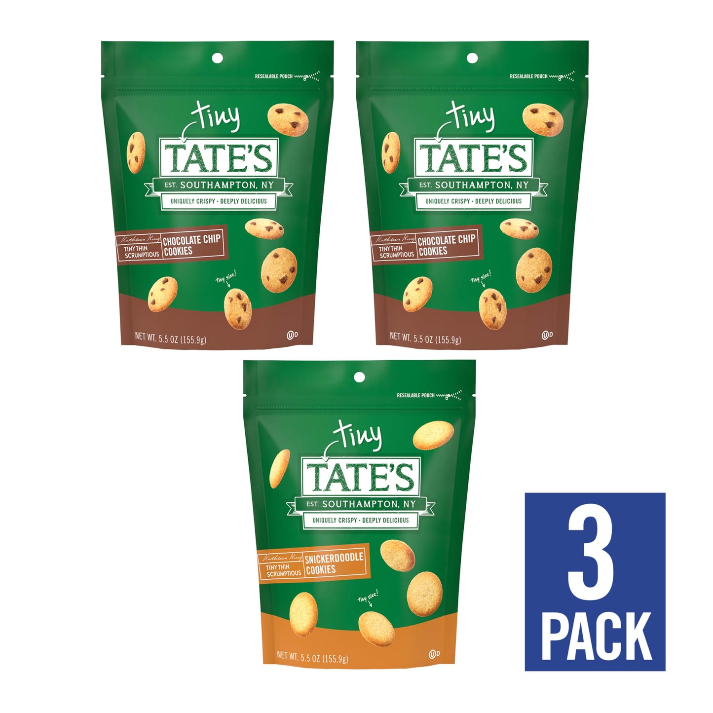 Tate's Bake Shop Tiny Tate's Variety Pack, Chocolate Chip & Snickerdoodle Cookies, 3-5.5 oz Bags