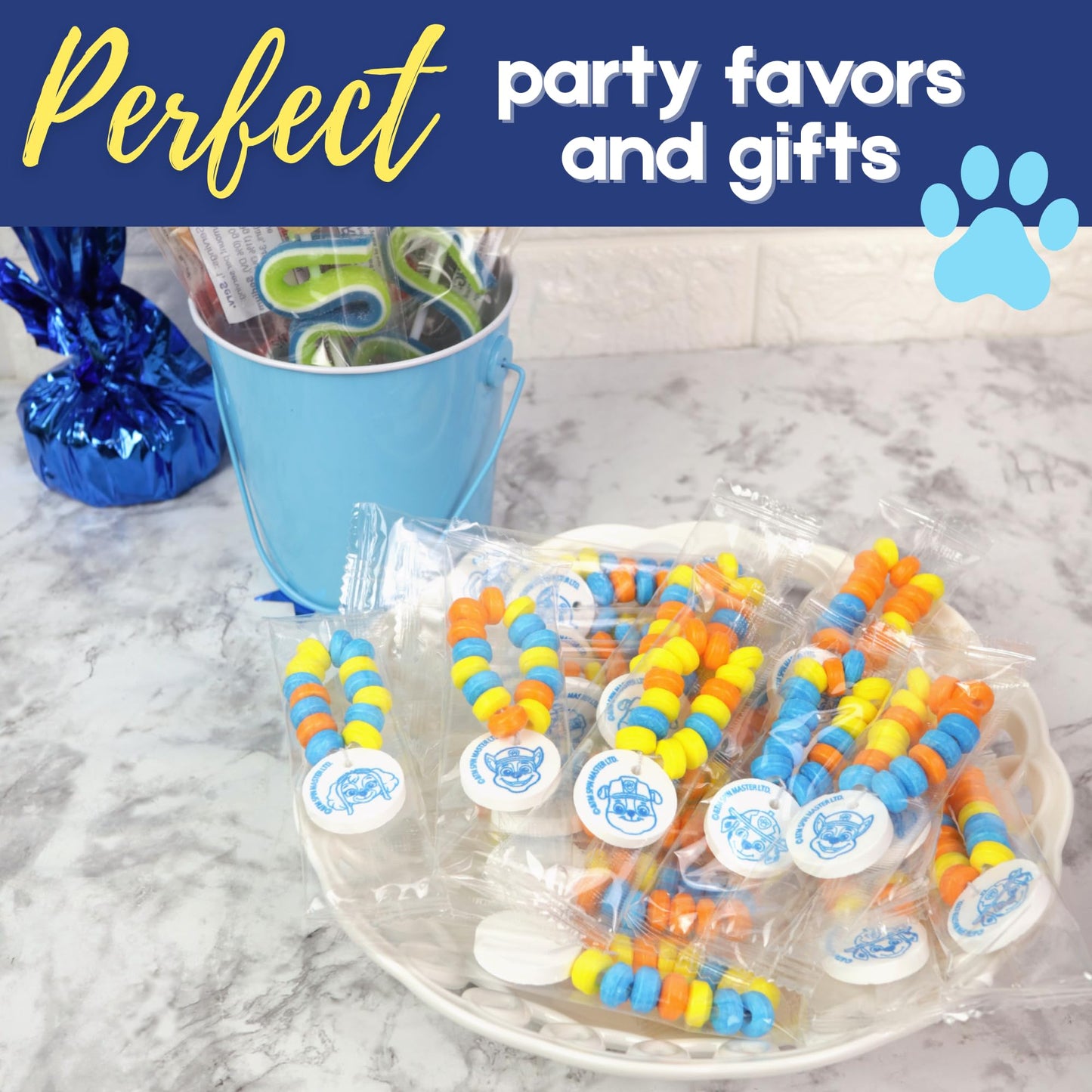 Paw Patrol Candy Bracelets, Edible Jewelry with Character Charms, Individually Wrapped Party Favors, 20 Pieces Inside