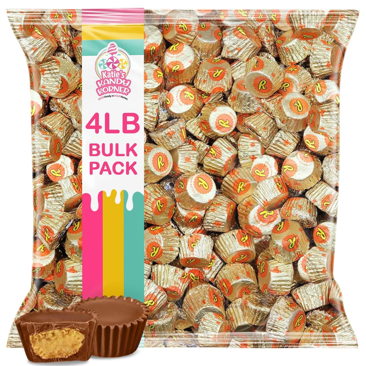 Peanut Butter Miniature Cups Bulk 4 Pound Pack - 180 Individually Wrapped Mini Milk Chocolate Candy Bites - Creamy Peanut Butter Filled Treats