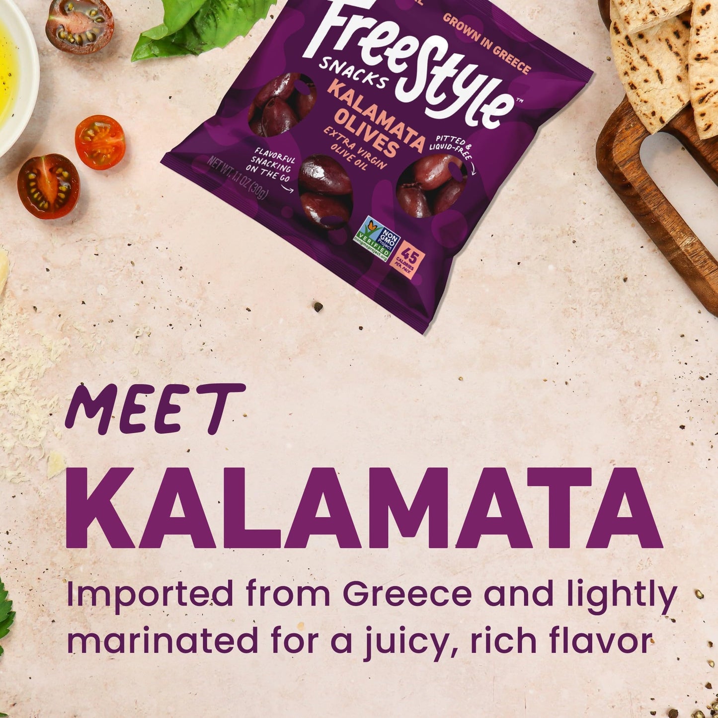Freestyle Snacks Olive Snack Packs - As Seen on Shark Tank - Single Serve - Fresh Pitted Kalamata Olives, Grown in Greece, All Natural, Non-GMO