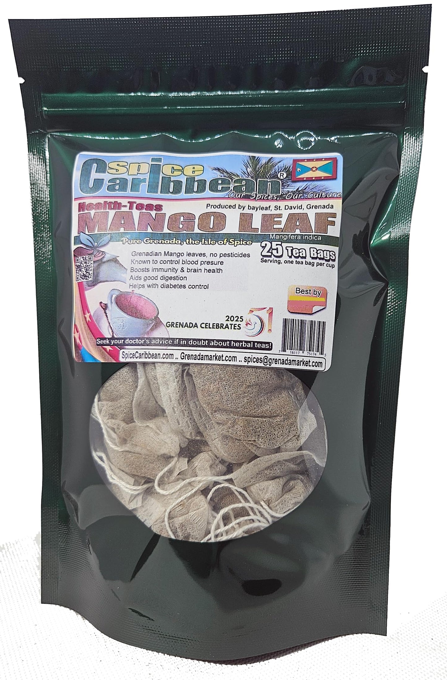 MANGO LEAF - 25 Tea Bags (ORGANIC loose Leaf Tea) - Product of Grenada, Caribbean