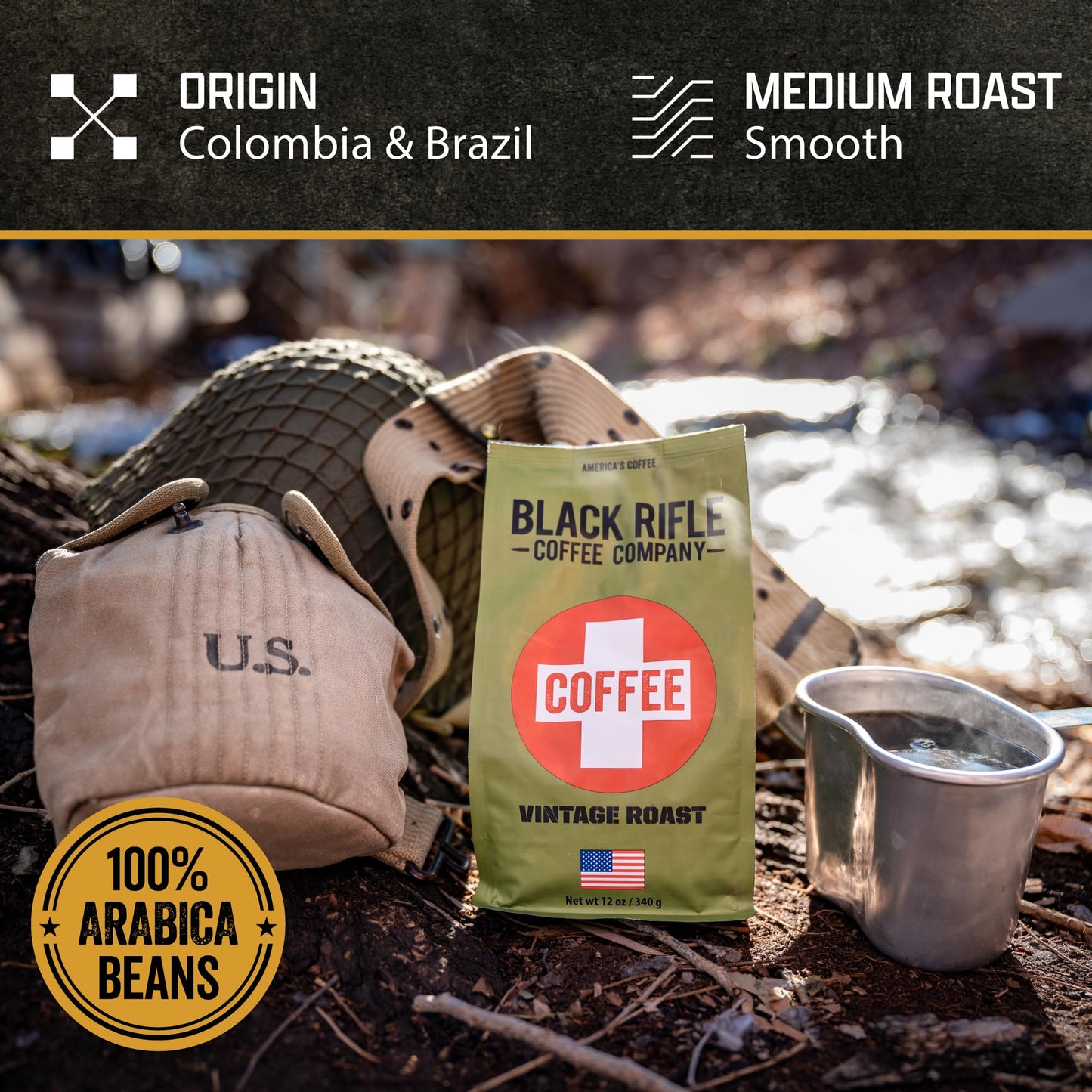 Black Rifle Coffee Company Coffee Saves, 12oz Bag, Medium Roast Ground - Roasted Blend Made from Arabica Beans - Colombian & Brazilian Beans - Veteran