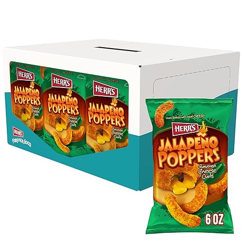 Herr's Jalapeño Poppers Flavored Cheese Curls - Made with Cheddar Cheese - 6 Ounce (Pack of 12) Great for Bold Flavor Fans