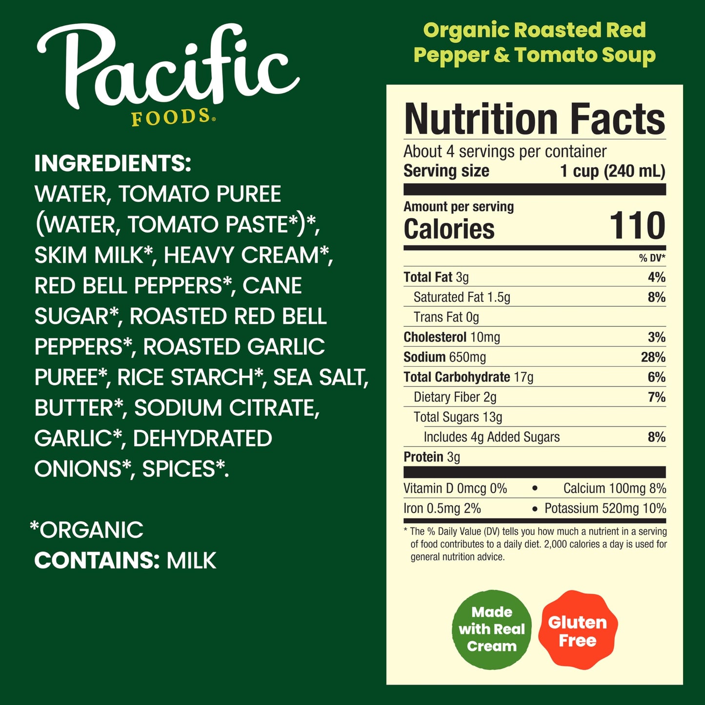 Pacific Natural, Organic Creamy Roasted Pepper & Tomato Soup, 32 Fl Oz