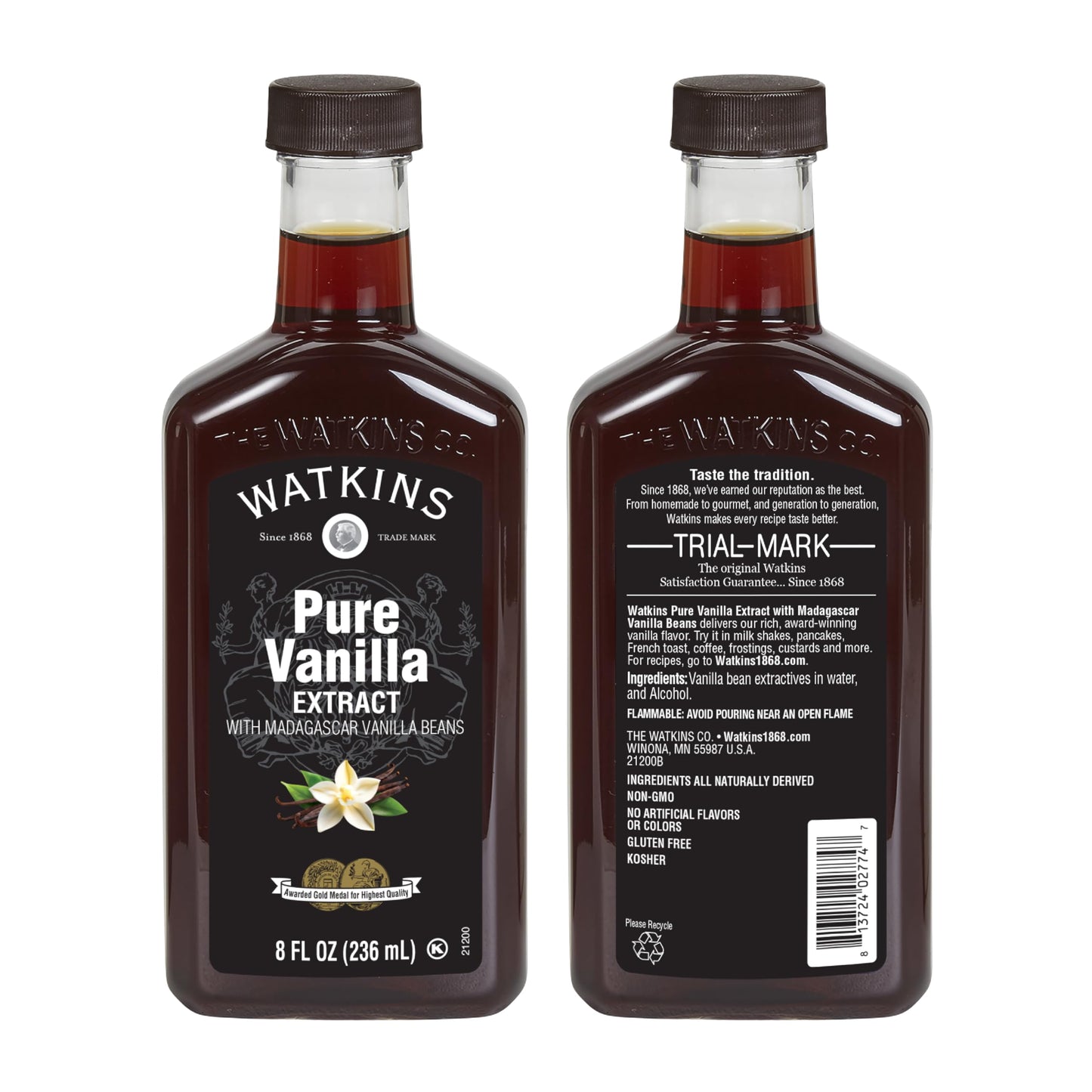 Watkins Pure Vanilla Extract, Non-GMO, Kosher, 8 oz Bottle, 1-Pack
