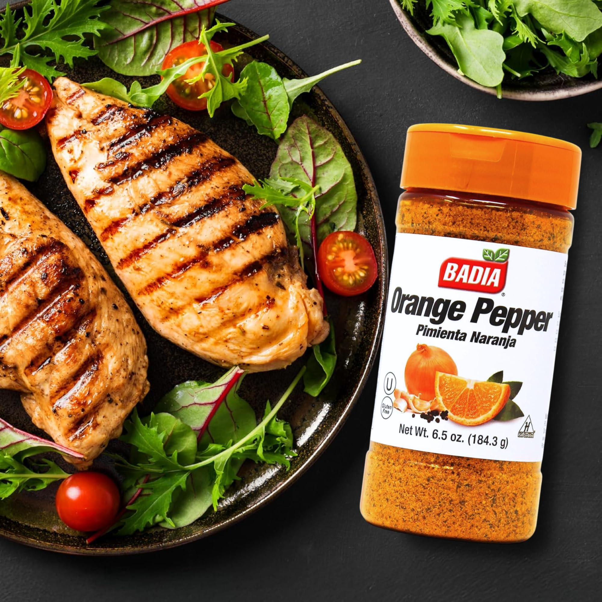 Badia Orange Pepper Seasoning, 6.5 oz - Pepper, Garlic & Onion, Zesty Citrus Blend for Chicken, Seafood & Vegetables