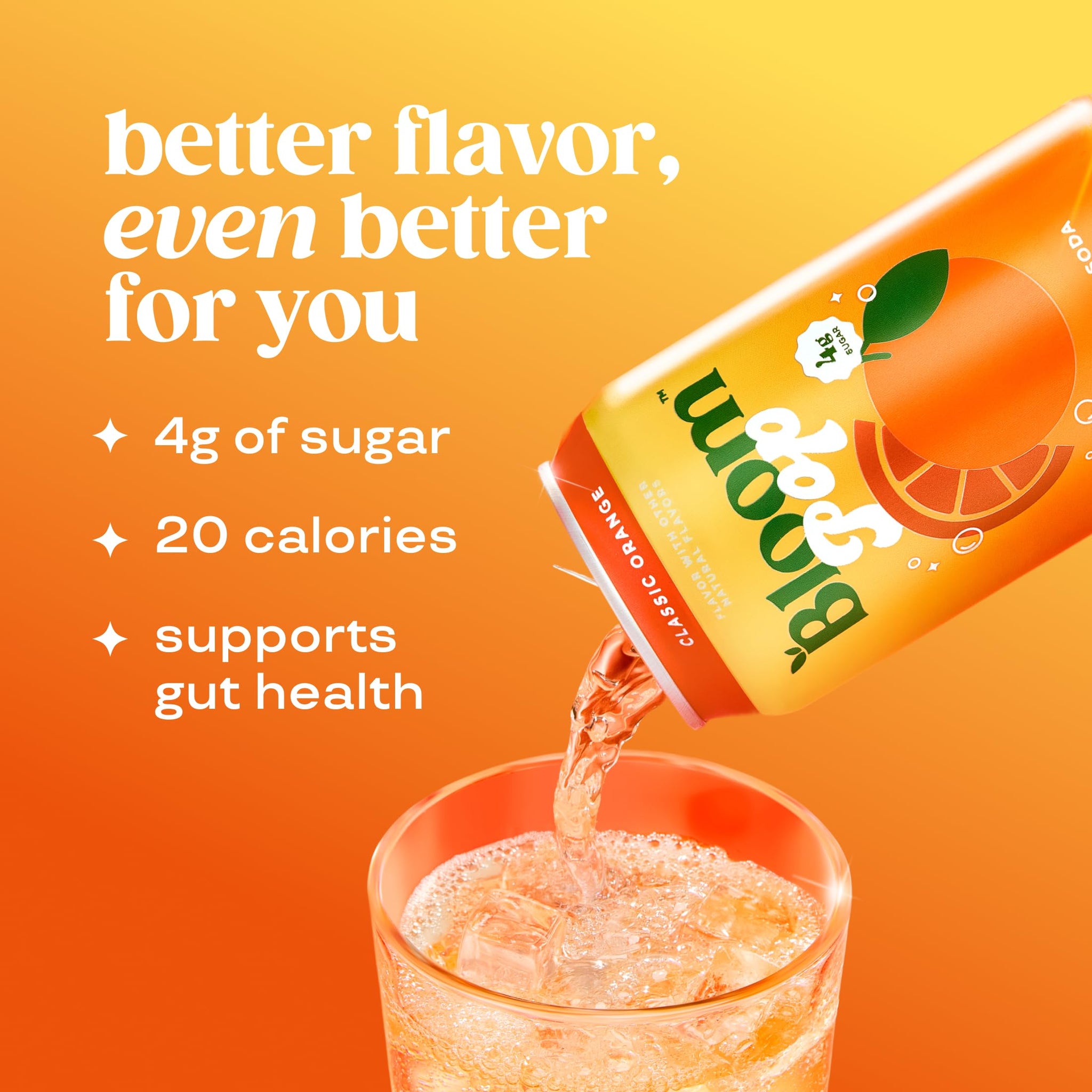 Bloom Pop Prebiotic Soda 12 Pack, Classic Orange Flavor, 12oz Cans | Prebiotic Soda for Gut Health, Low Calorie Soda, No Caffeine, Healthy Soft Drink