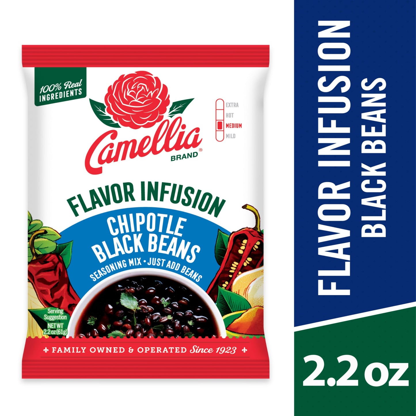 Camellia Beans Chipotle Black Beans Flavor Infusion Seasoning Mix - Smoky Chipotle Chili & Paprika Blend with Onion & Garlic - All-Natural, Non-GMO