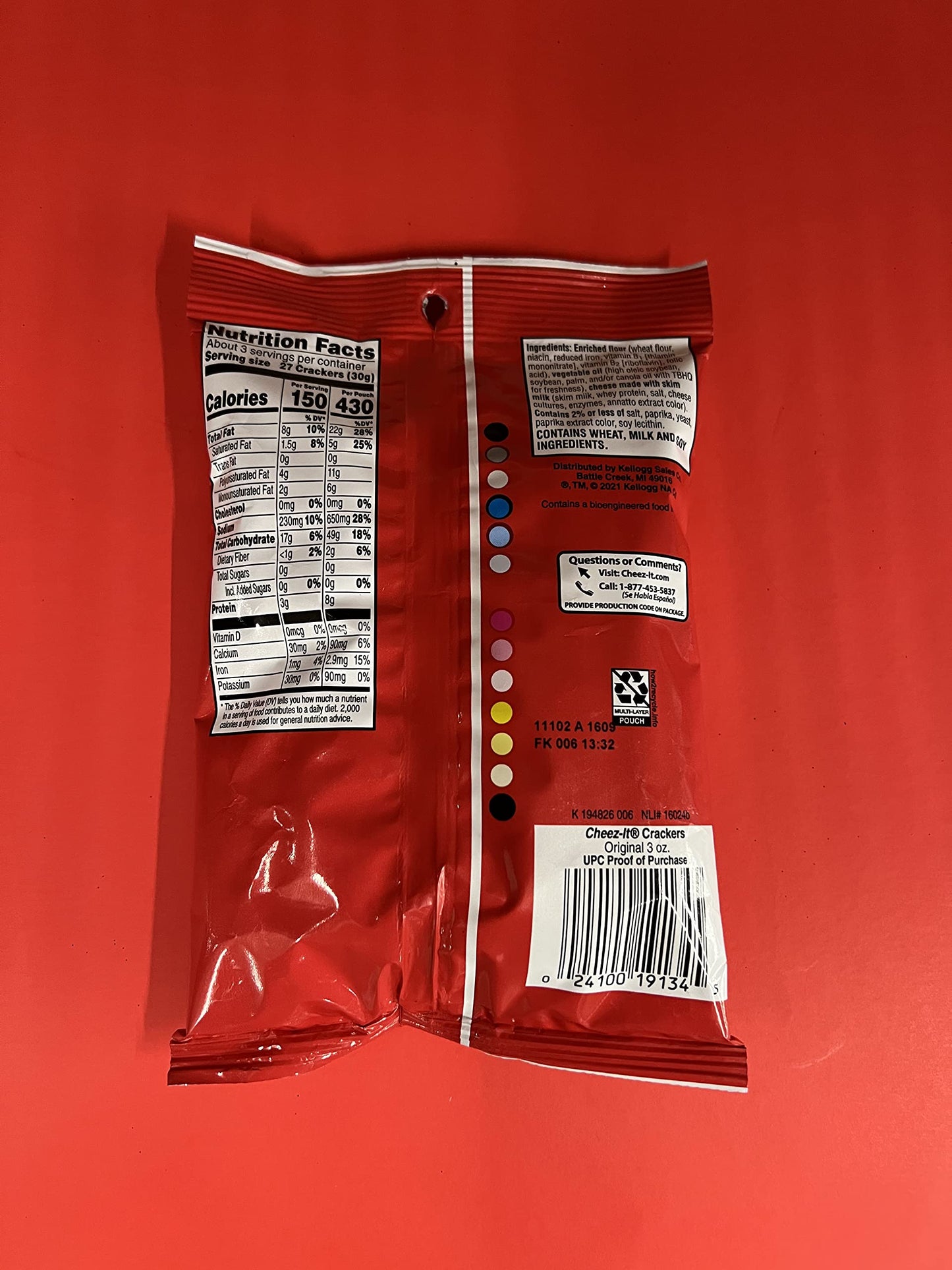 Kellogg's Cheez-It Original Crackers 3 oz. Pegged