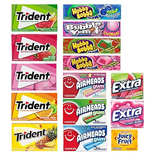 Fruit Flavored Chewing Gum Variety Pack by D.F. LUXURY - 15 Different Packs - 177 Pieces of Gum