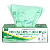 ProGreen Compostable Trash Bags 3 Gallon, Extra Thick 0.71 Mil, 100 Count, Small Kitchen Compost Bin Bags, Food Scraps Yard Waste Bags, Compost ASTM
