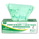 ProGreen Compostable Trash Bags 3 Gallon, Extra Thick 0.71 Mil, 100 Count, Small Kitchen Compost Bin Bags, Food Scraps Yard Waste Bags, Compost ASTM