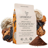 Lifeboost French Vanilla Cognition Mushroom Coffee - Low Acid Medium Organic Coffee with Nootropic Lions Mane & Chaga Mushrooms - Increase Energy