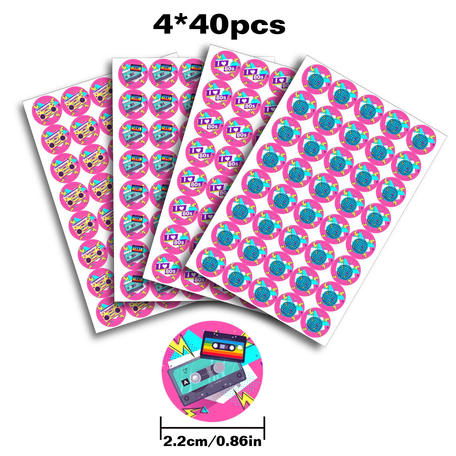 80's Party Round Candy Sticker - I Love 80's Hip Hop Party Favors Sticker Labels Fit Chocolate Candy? 160 Pieces?