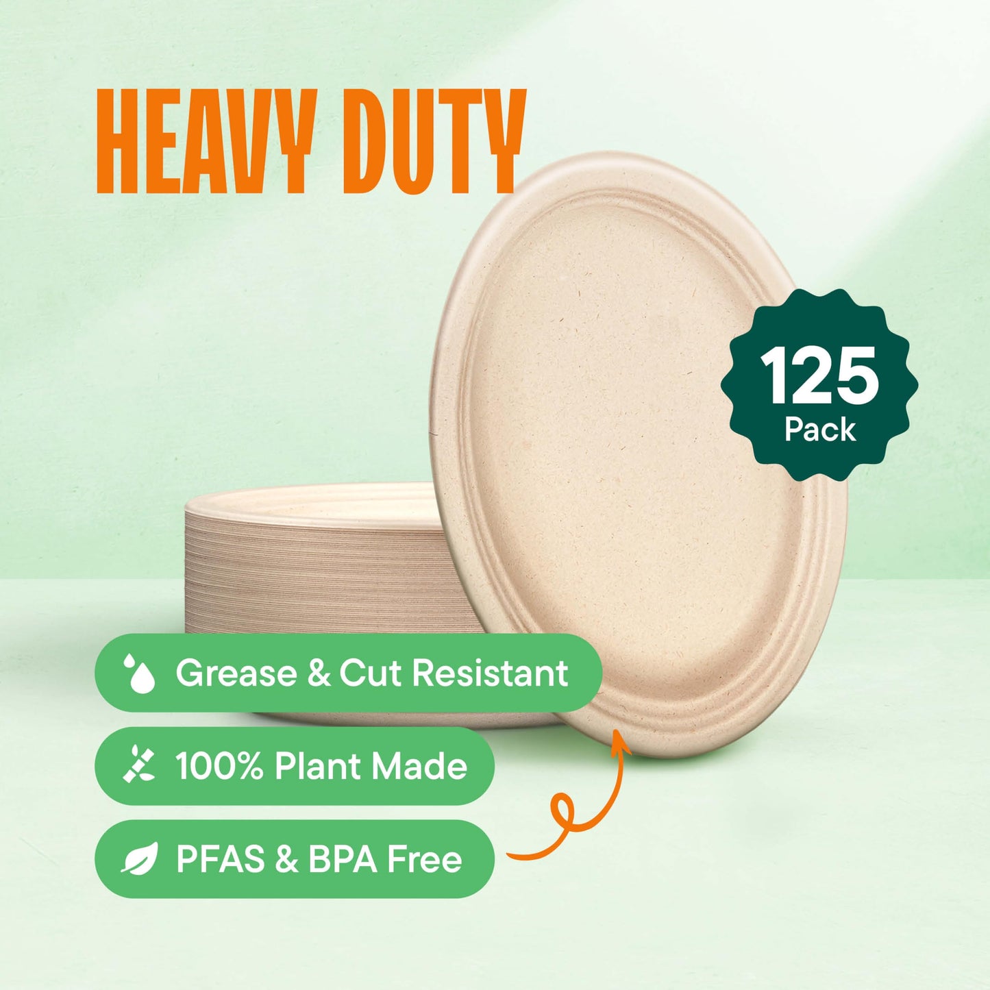100% Compostable Oval Paper Plates [12.5 inch - 50-Pack] Elegant Disposable Dinner Platter Heavy-Duty Quality, Natural Bagasse Unbleached Eco-Friendly
