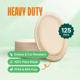 100% Compostable Oval Paper Plates [12.5 inch - 50-Pack] Elegant Disposable Dinner Platter Heavy-Duty Quality, Natural Bagasse Unbleached Eco-Friendly
