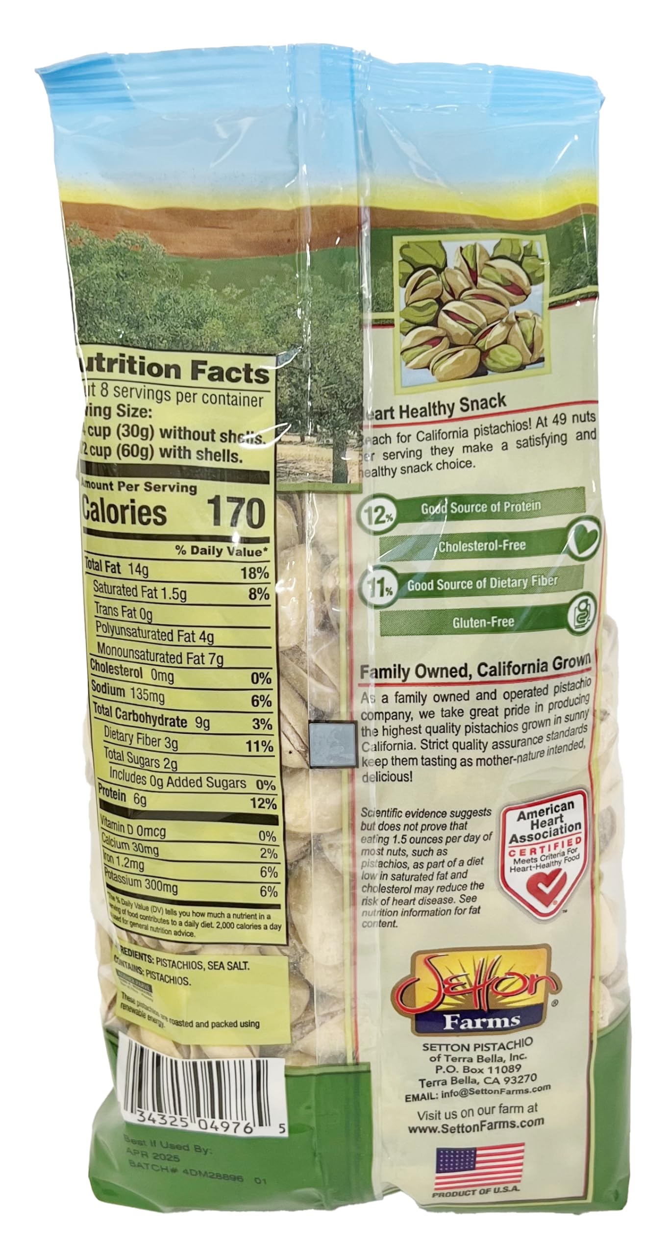 Setton Farms Dry Roasted and Salted Pistachios, Premium California In Shell Pistachios, 1 pound Bag (16 Ounce), Certified Non-GMO, Gluten Free, Vegan