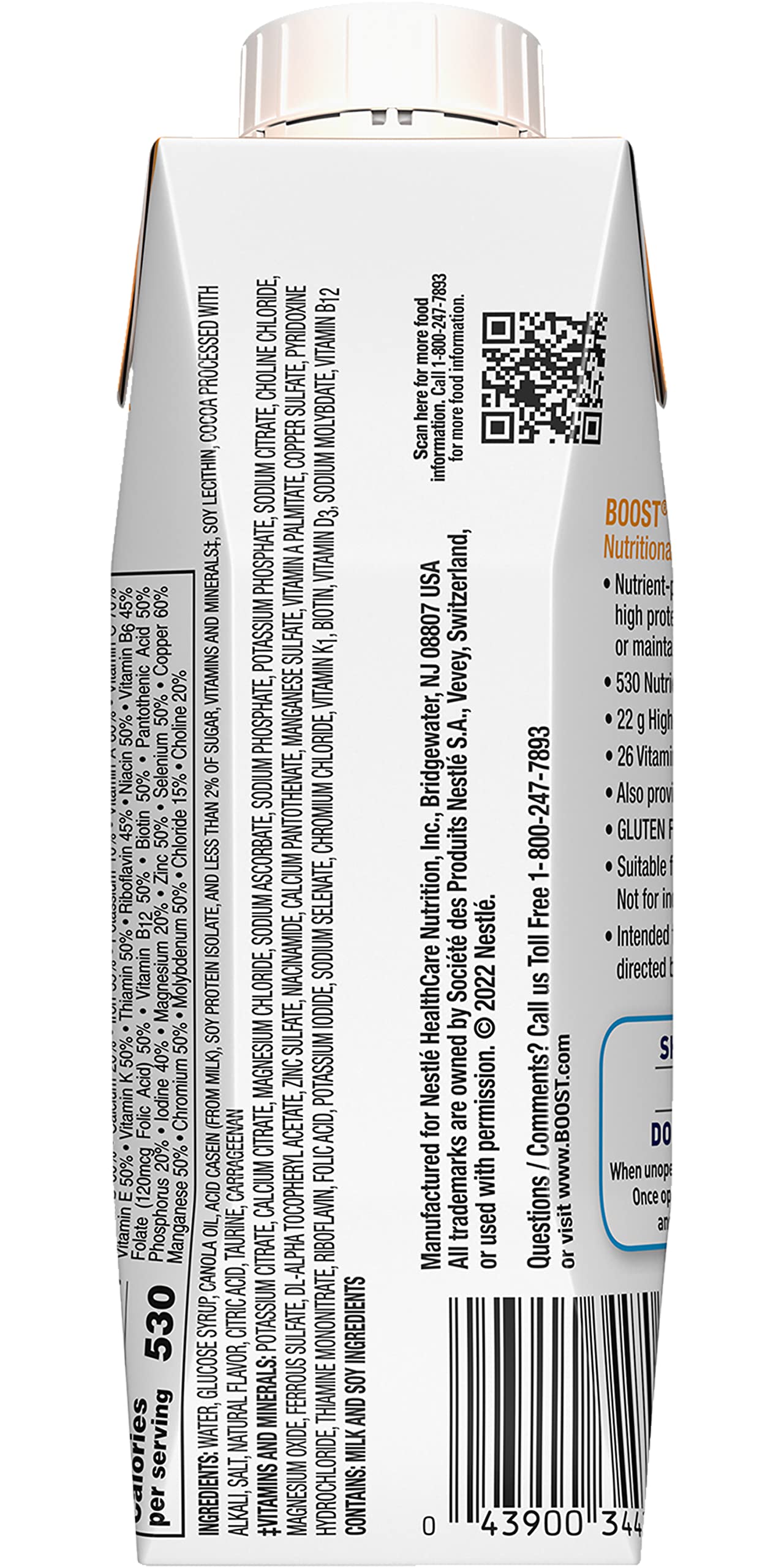 Boost Very High Calorie Nutritional Drink Very Vanilla, Made with Natural Chocolate Flavor & No Artificial Flavors, Colors & Sweeteners, 8 FL OZ (Pack